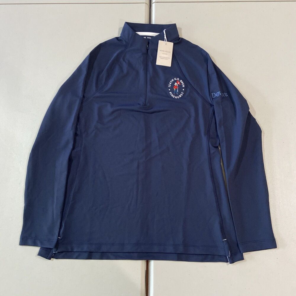 NWT Peter Millar 1/4 Zip Perth Raglan Pullover Navy Golf Women M 124th US Open
